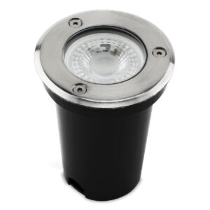 Bala de piso LED empotrable Ecolite con cubierta de acero inoxidable, para utilizar con bombillo GU10, ideal para iluminación de exteriores. Ecolite sas