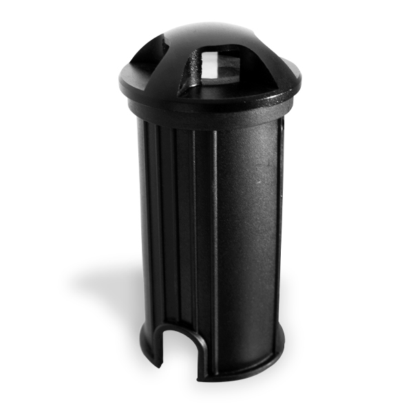 Bala de piso LED empotrable negra Ecolite con diseño cilíndrico, ideal para iluminación de caminos y exteriores. Ecolite sas